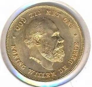 Nederland gouden tientje 1875 Willem 3 (met volle 7), Koning Willem III, Losse munt, 10 gulden, Goud