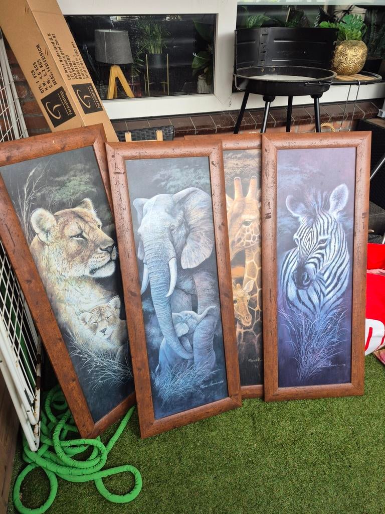 Set van 4 Afrikaanse dieren schilderijen, Ophalen of Verzenden