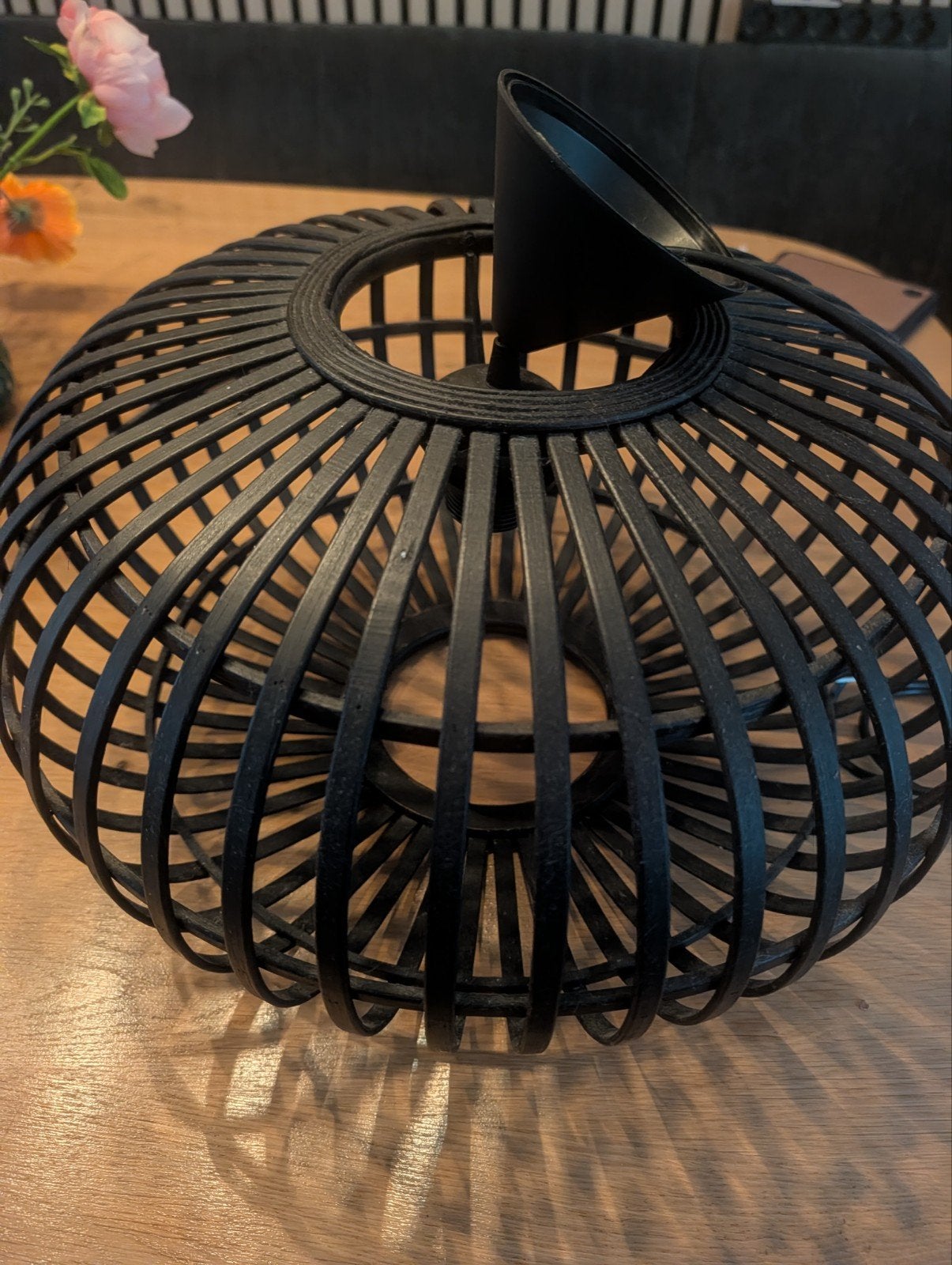 Zwarte bamboe lampenkap Karwei, Natuurlijk materiaal, Zo goed als nieuw, Bohemian, Scandinavisch, Modern, E27 (groot)