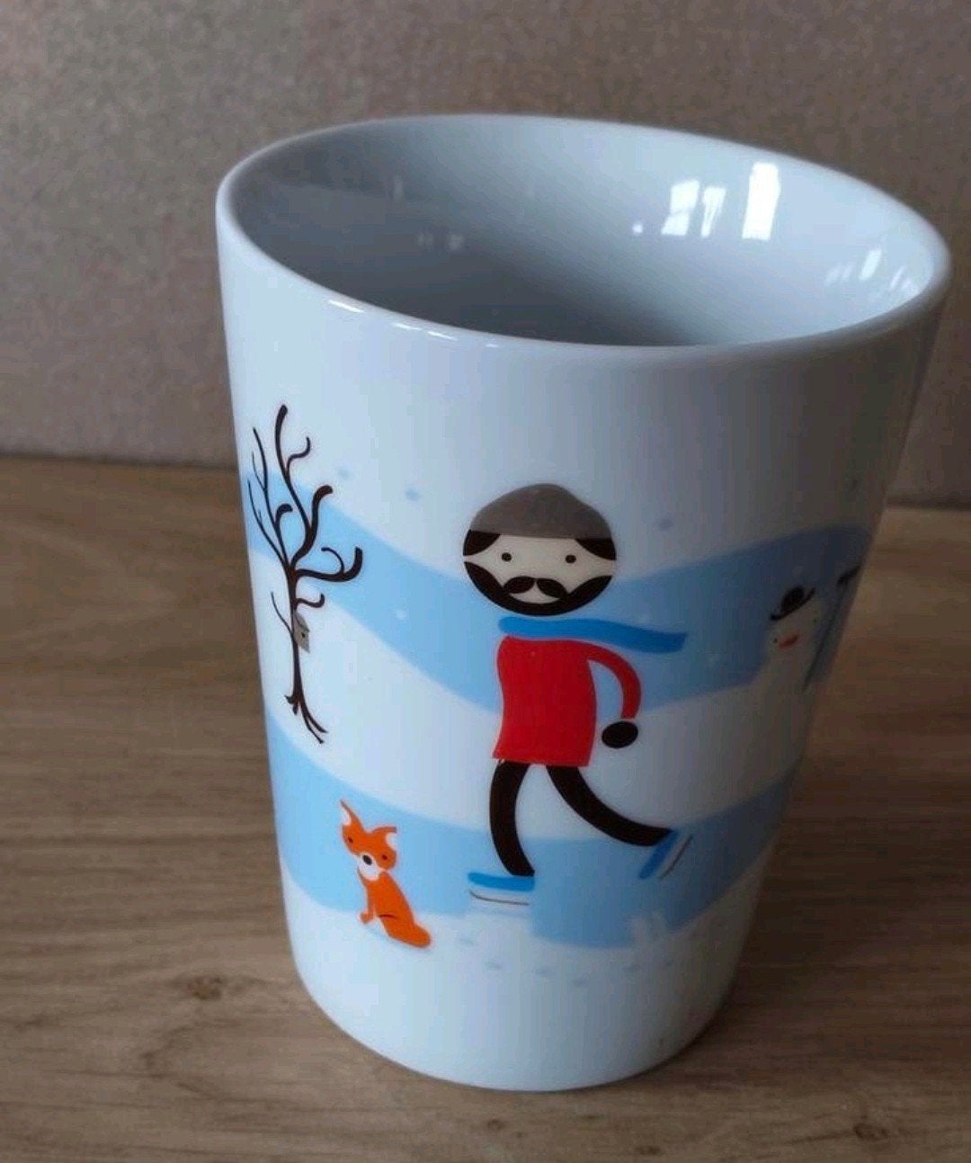 Beker met schaatsers Mok met winterse illustratie, Verzenden, Keramiek, Overige typen, Zo goed als nieuw