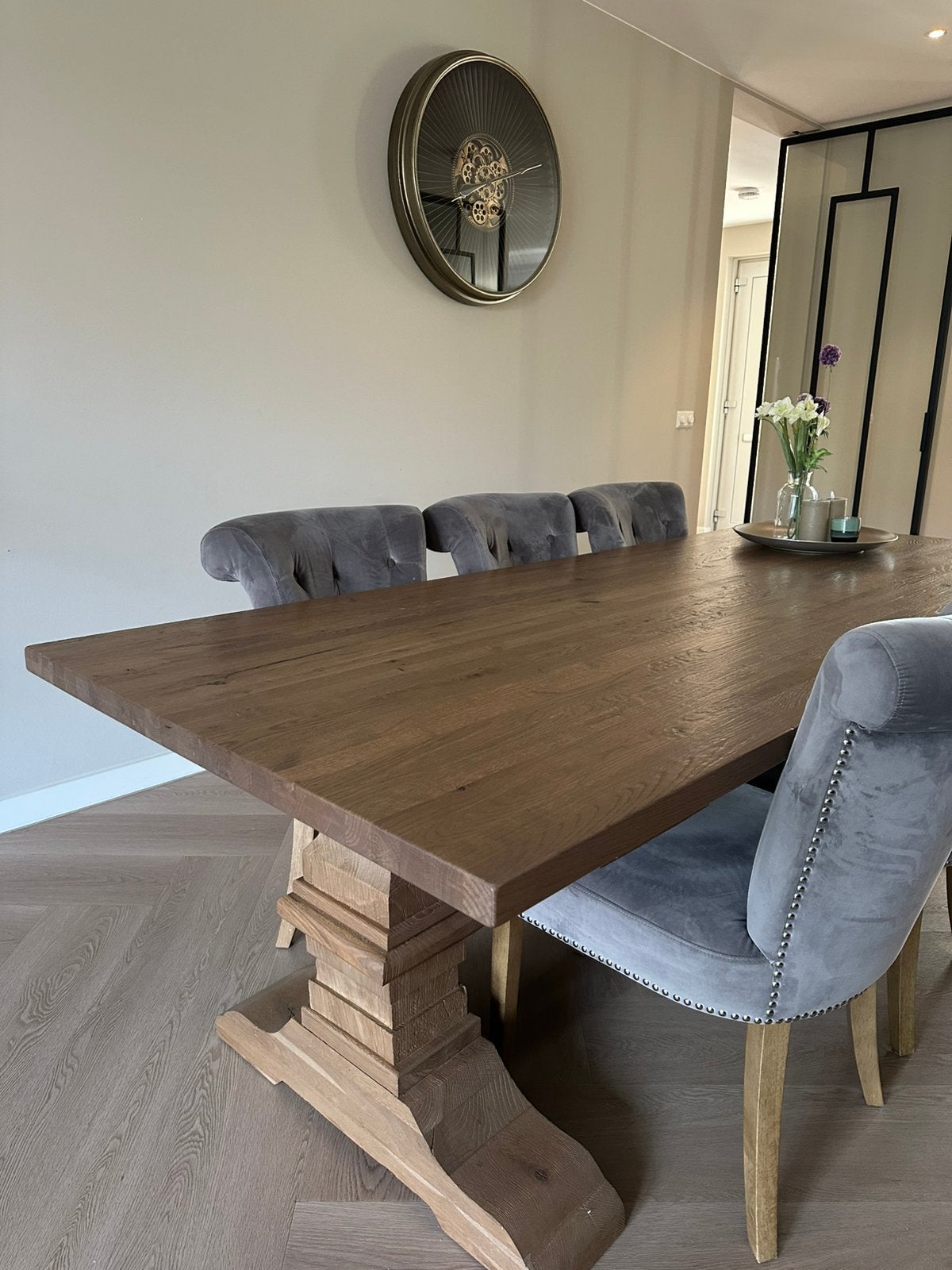 Robuuste, stevige, zware geïmpregneerde eikenhouten tafel., Ophalen, Eikenhout, 200 cm of meer, Kloostertafel