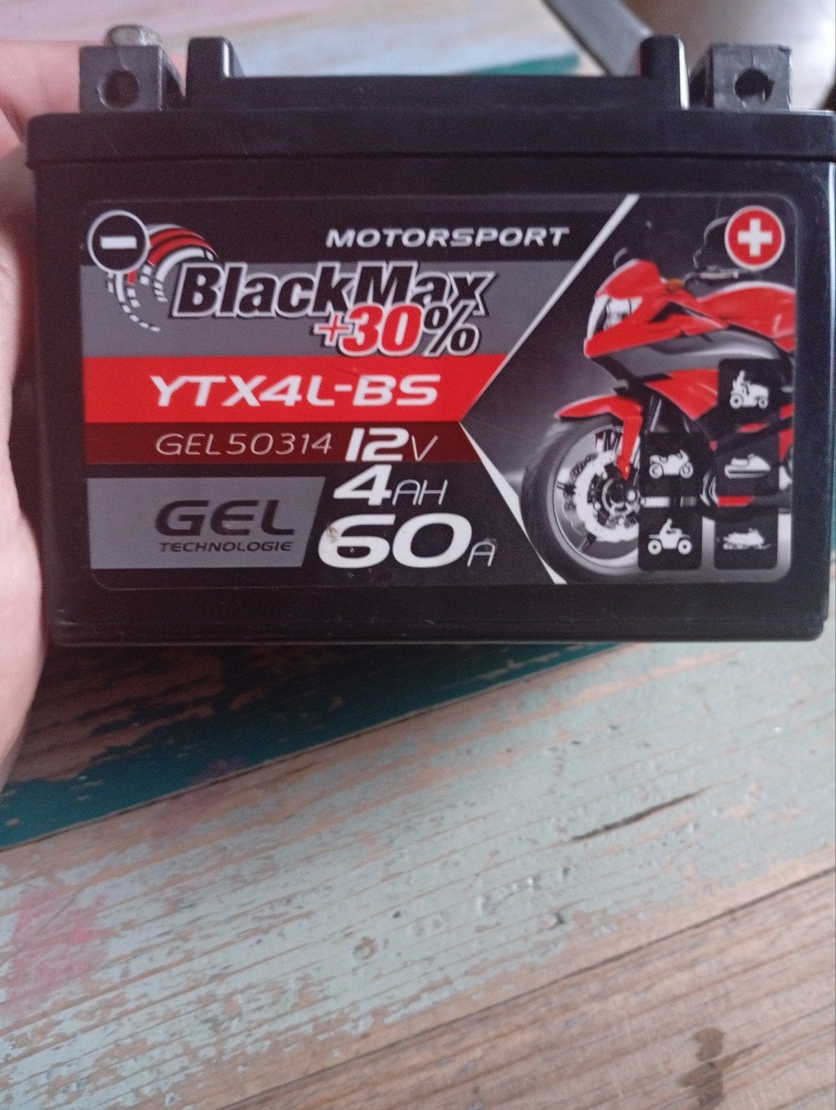 Black Max Motorsport YTX4L-BS 12V 4Ah 60A GEL accu, Motoren, Ophalen of Verzenden, Gebruikt