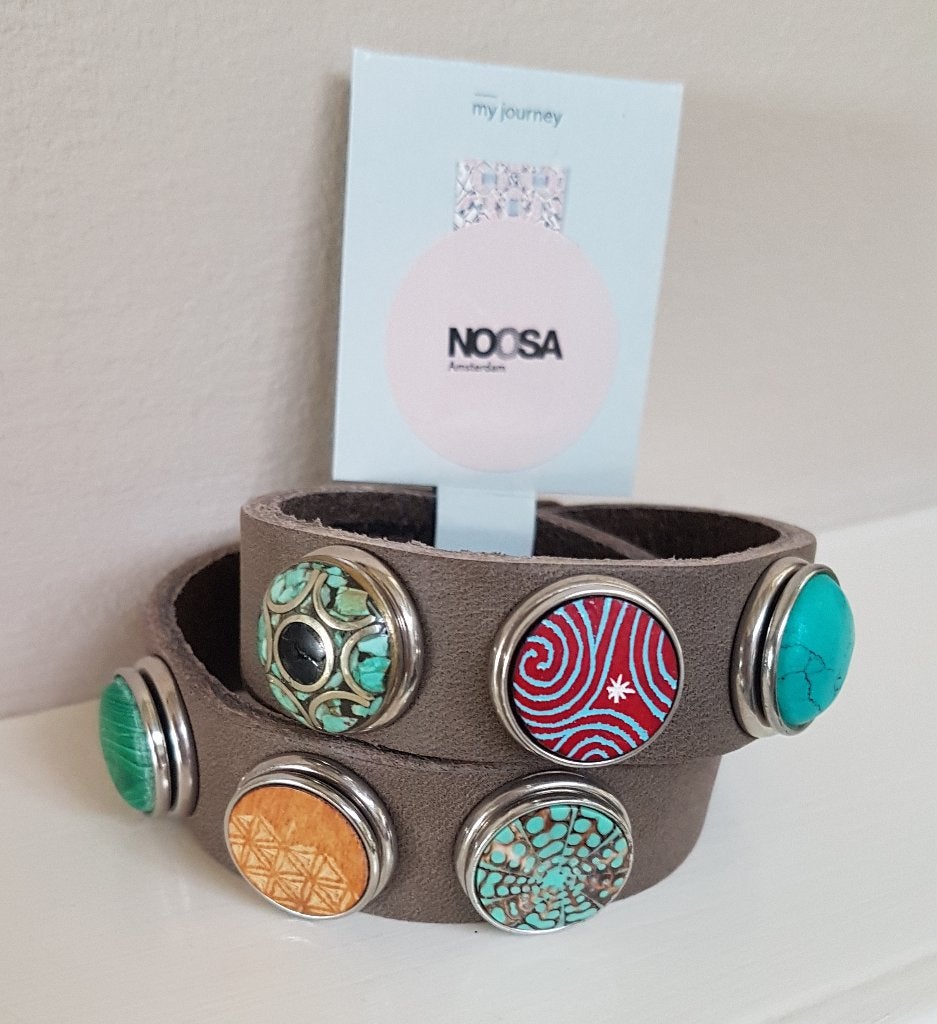Noosa Amsterdam Armband Classic Double Grey S met 6 Chunks, Bruin, Verzenden, Nieuw, Leer