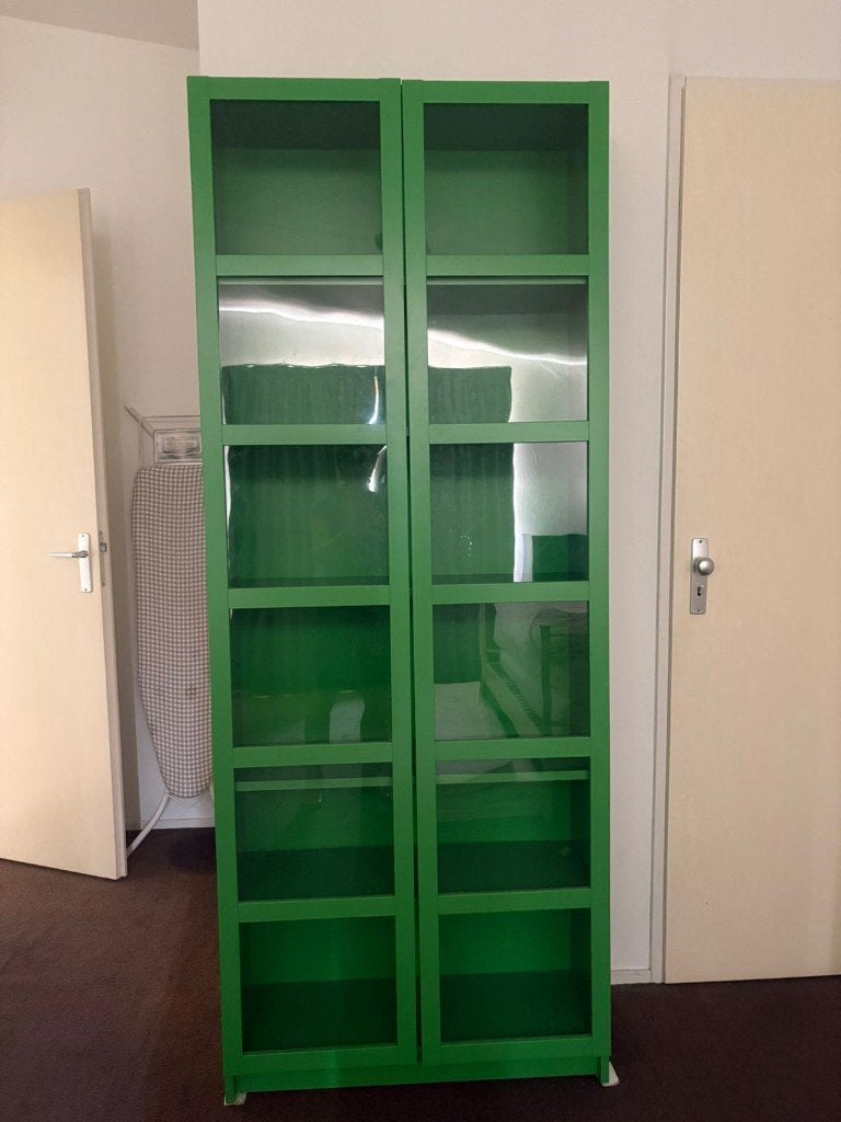 Hippe groene kast met glazen deuren, Ophalen, 50 tot 100 cm, 150 tot 200 cm, 25 tot 50 cm