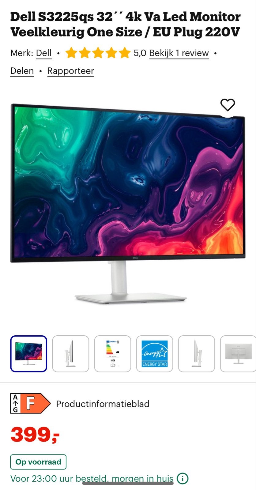 Dell S3222QS 32" 4K VA LED Monitor - Zo goed als nieuw, Gaming, HDMI, 3 tot 5 ms, Kantelbaar