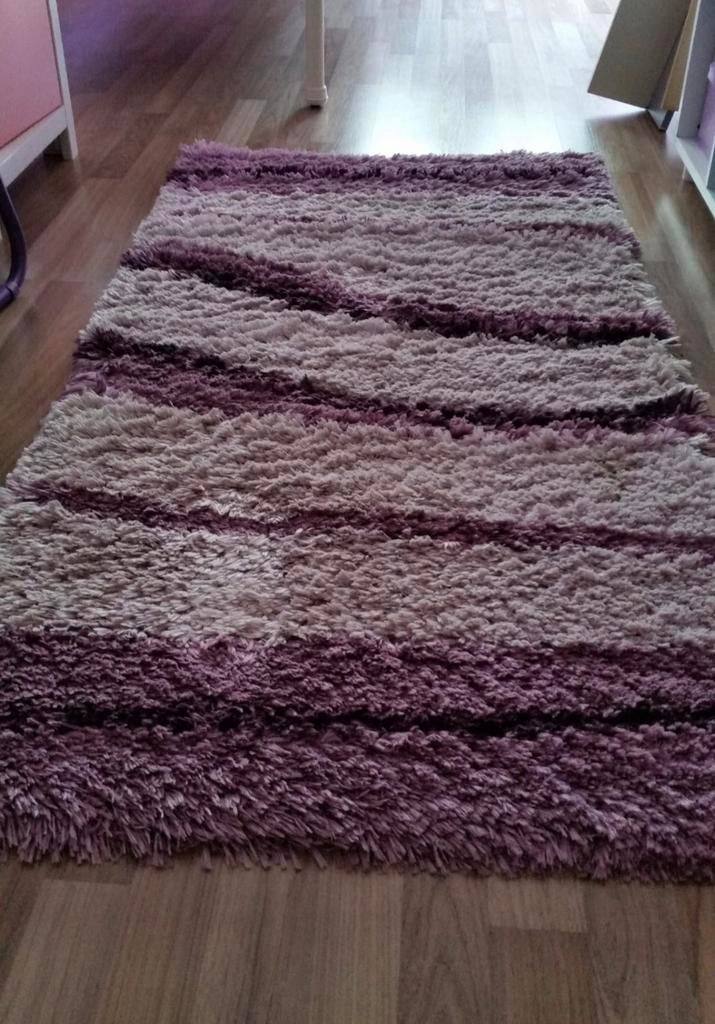 Merinos Ipek Shaggy Vloerkleed - Paars/Beige, Gebruikt, 100 tot 150 cm, Overige kleuren, Rechthoekig