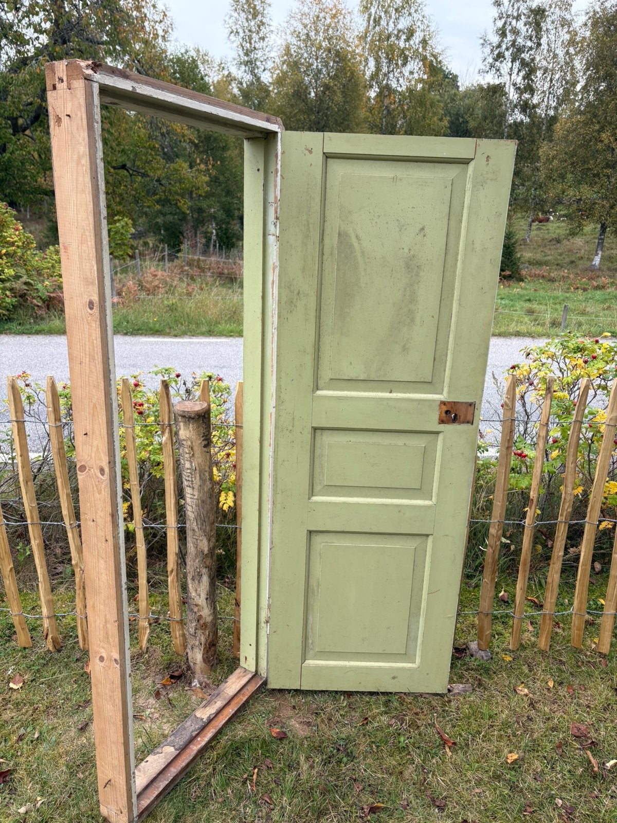 Antiek Grenen paneeldeur met kozijn-oud deurtje 59x169 cm, Doe-het-zelf en Verbouw, Ophalen of Verzenden, Zo goed als nieuw, Hout