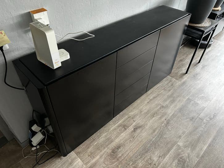 Mat zwarte kast met lades - 35x160x80 cm, Ophalen, Gebruikt, 150 tot 200 cm, Met lade(s)