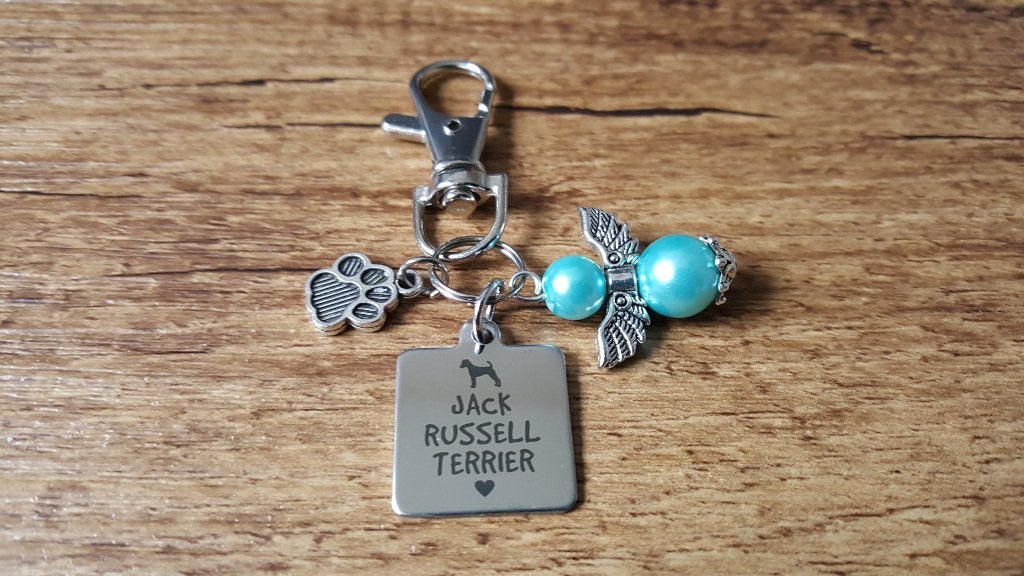Sleutelhanger Bagcharm Jack russel RVS met geluksegeltje, Verzamelen, Verzenden, Nieuw, Dier of Natuur