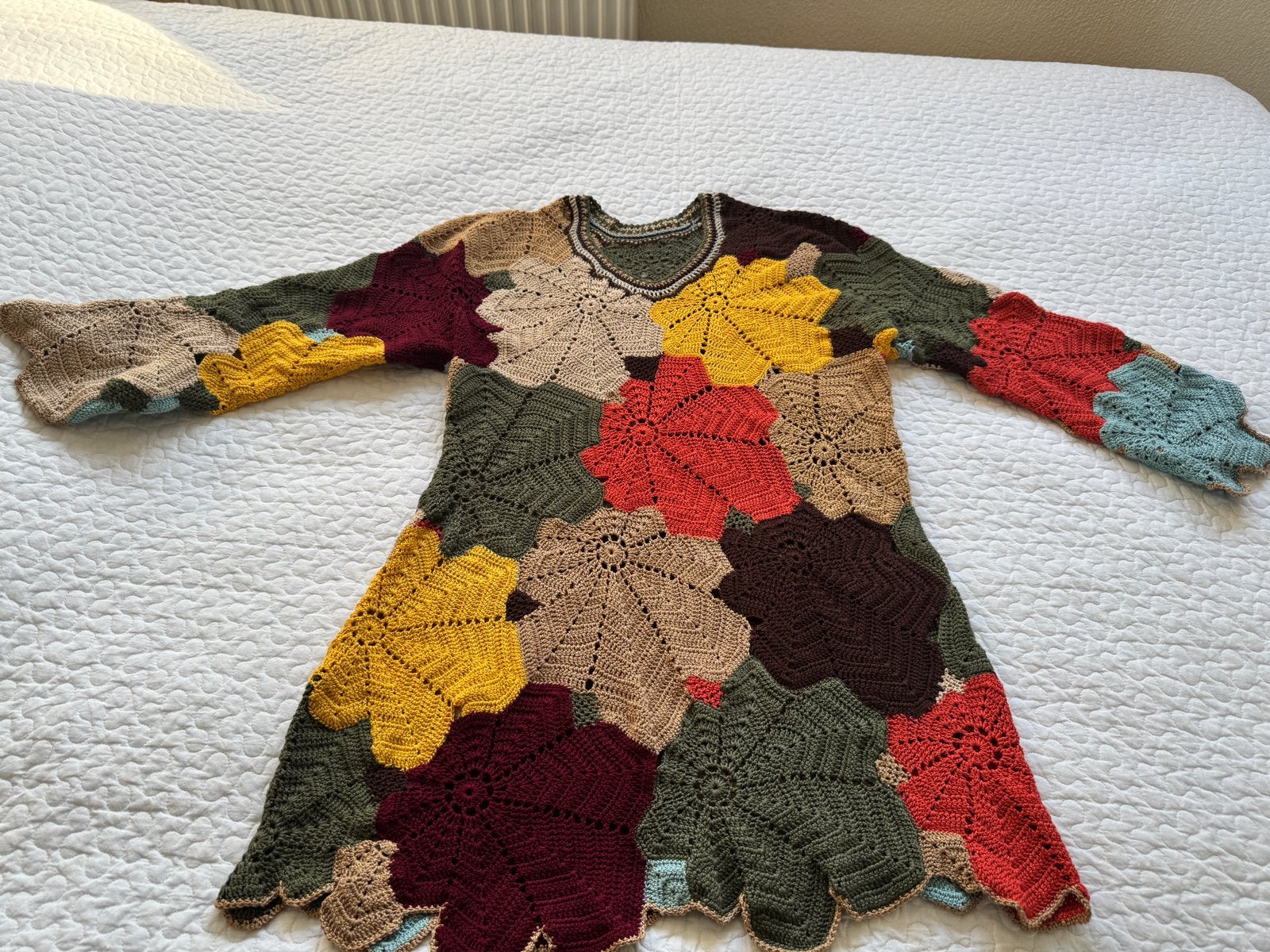 Handgemaakte Herfst Tuniek - 100% Katoen Wol - Maat 38/40, Kleding | Dames, Maat 38/40 (M), Meerkleurig, Ophalen of Verzenden