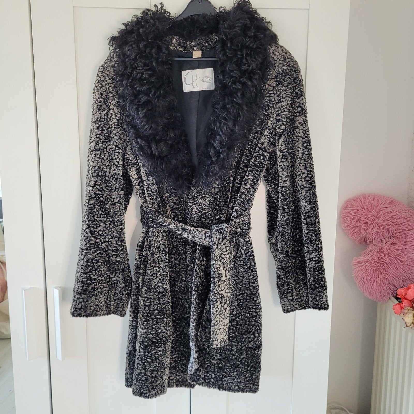 Couture Helene winterjas bonte jas 38 boucle grijs zwart, Kleding | Dames, Maat 38/40 (M), Couture Helene, Ophalen of Verzenden