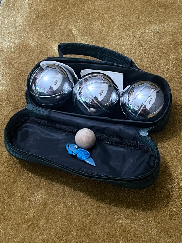 Boules set met 3 metalen ballen en draagtas, Sport en Fitness, Bowlen, Ophalen of Verzenden, Gebruikt