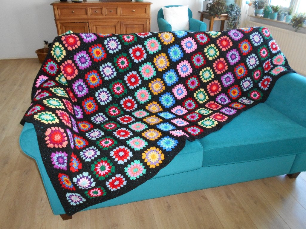 gehaakte granny squares deken / woonplaid 135x220 cm nieuw, 135 cm, 220 cm, Woondeken, Handgemaakt
