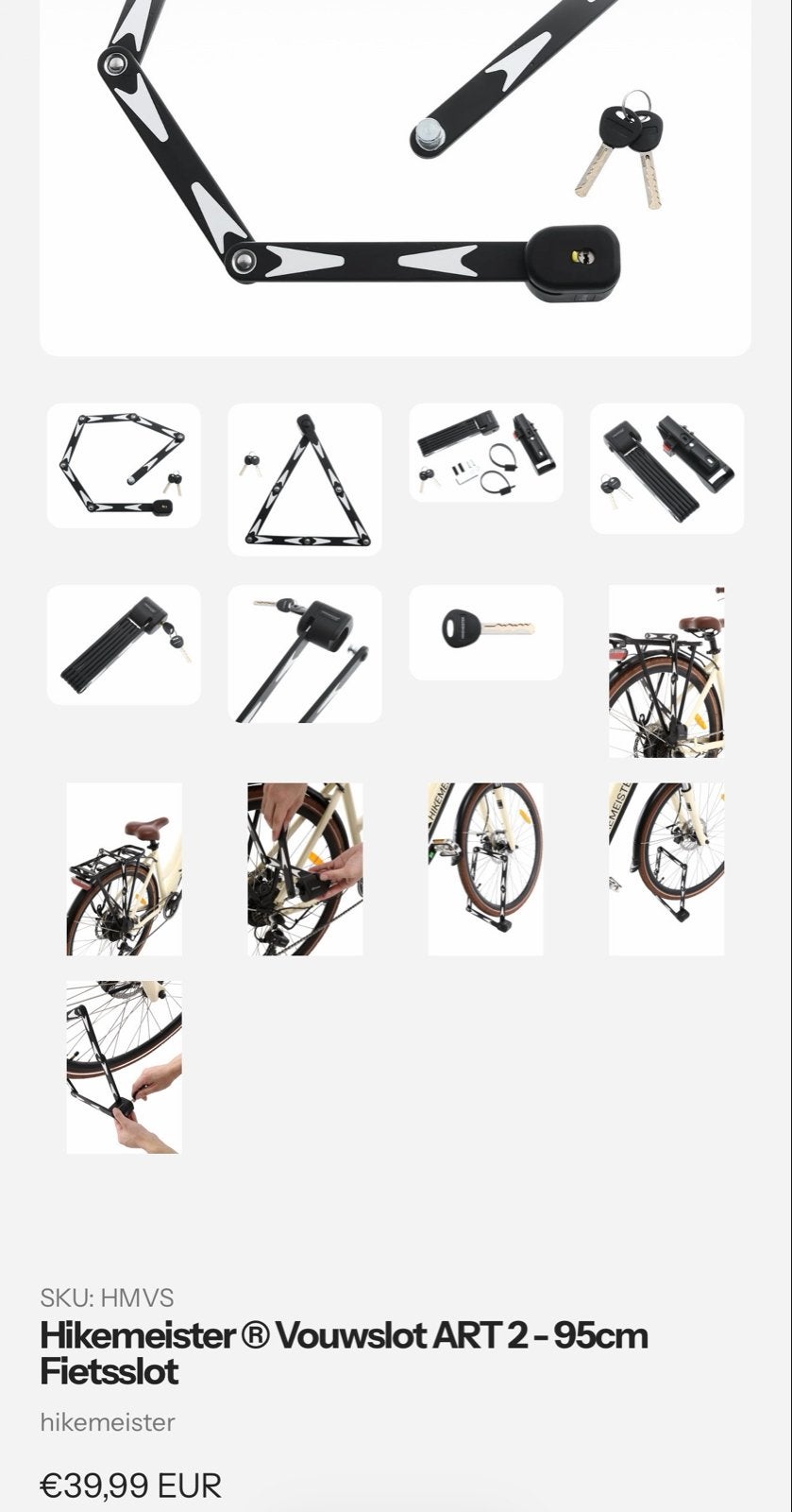 NIEUW Hikemeister Vouwslot ART 2 - 95cm Fietsslot, Fietsen en Brommers, Fietsaccessoires | Fietssloten, Ophalen, Nieuw, Vouwslot
