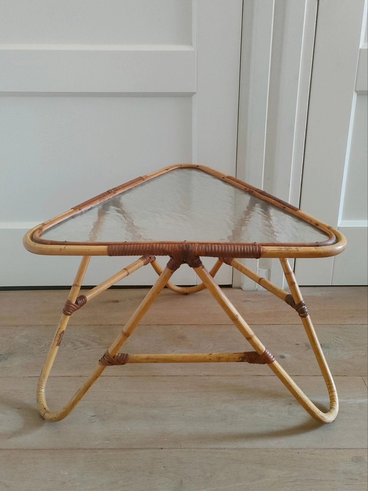 Rohé vintage rotan salontafel tafeltje bijzettafeltje, Ophalen, 50 tot 100 cm, Rond, 50 tot 100 cm