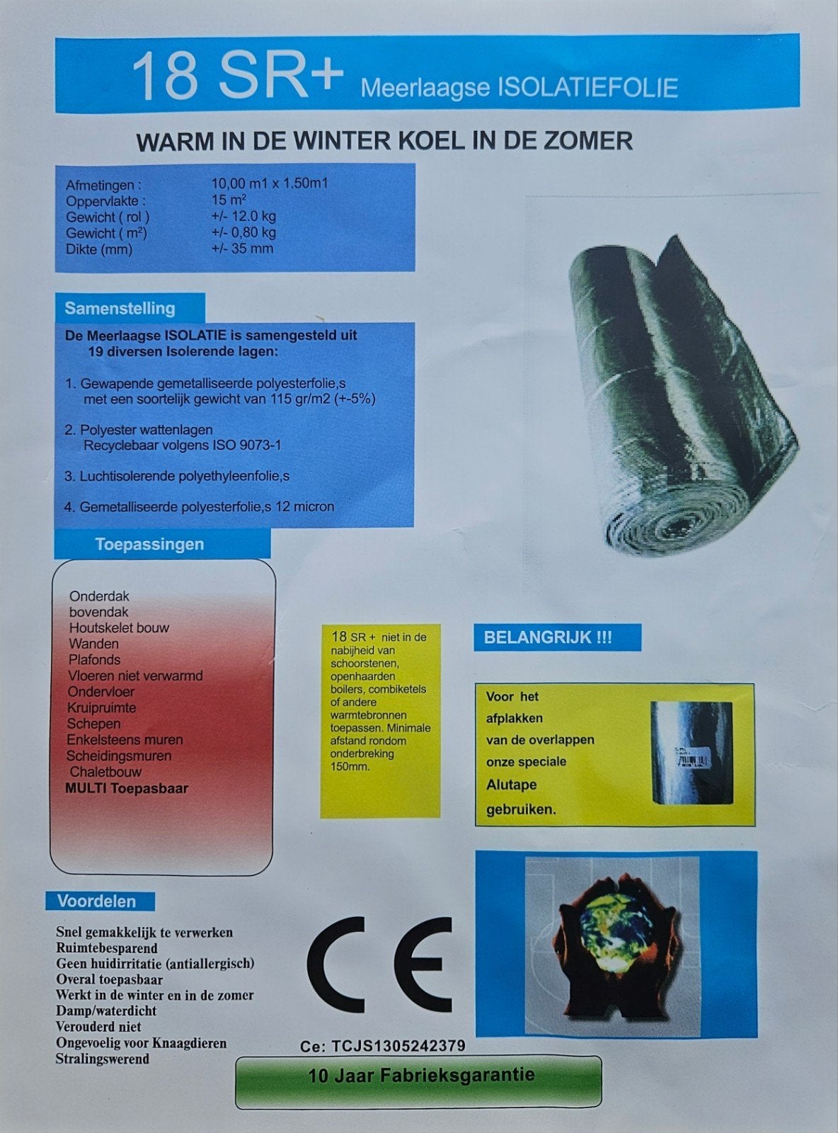 18SR+ 5 rollen Meerlaagse Isolatie Folie 18 SR+ (15m² per ro, 10 tot 15 m², Nieuw, Ophalen, Minder dan 4 cm