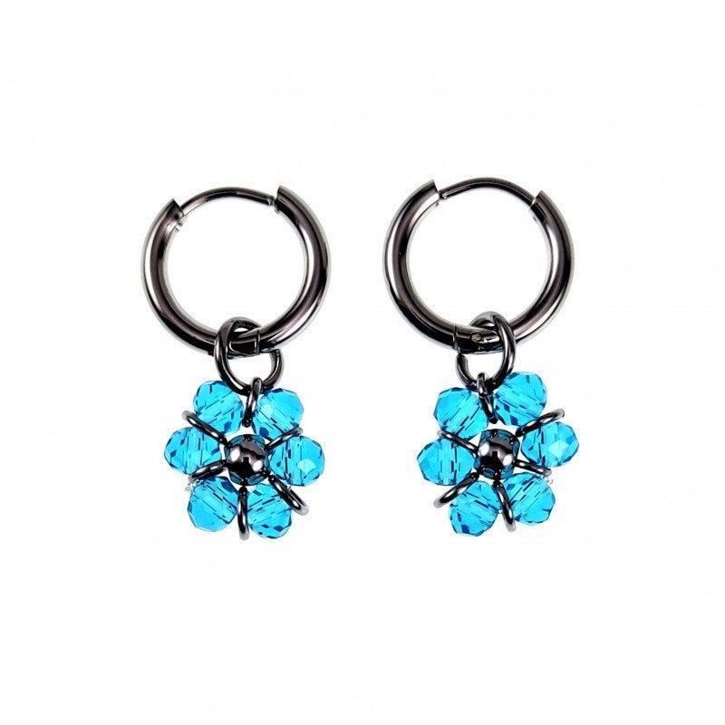 Ø14x 2mm Oorringen Dames Gepolijst RVS Turquoise Kristallen, Met kristal, Overige materialen, Hangers, Birgitta-Gracht 33, 6465 EL Kerkrade, Nederland