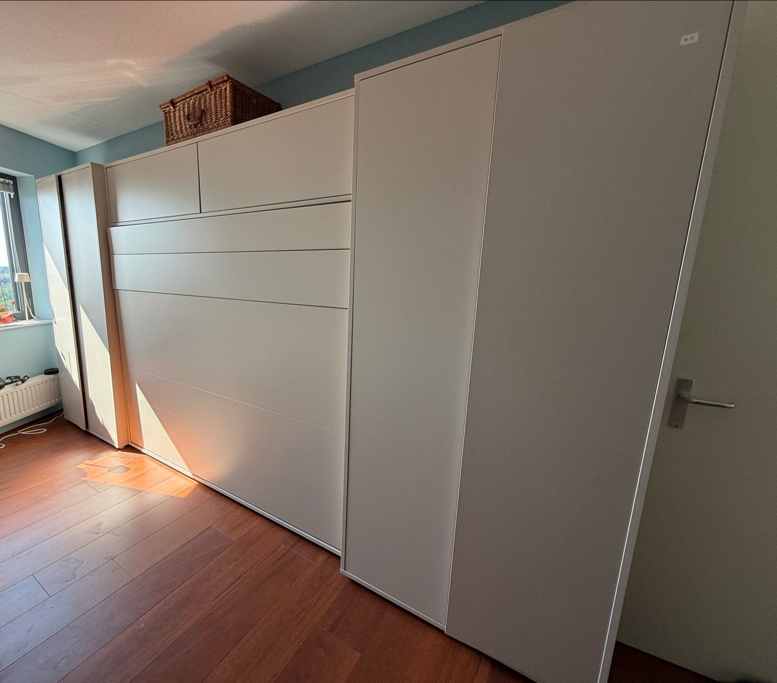 Opklapbed Murphy bed met kledingkast en opbergruimte, Ophalen, Beige, Tweepersoons, Overige maten