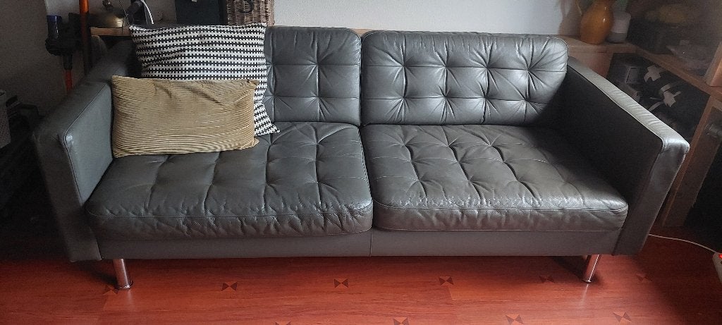 Leren Ikea 3.5 zits bank, Huis en Inrichting, Ophalen, Driepersoons, Zo goed als nieuw, Rechte bank
