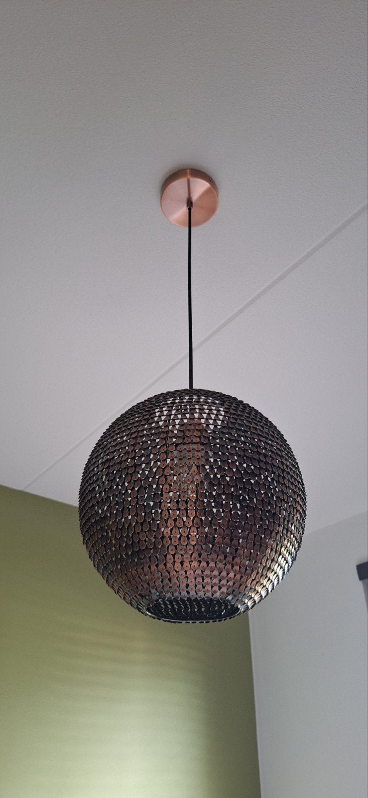 Koperen Emaille Hanglamp - Bolvormig - 30 cm Doorsnee, Huis en Inrichting, Lampen | Hanglampen, Ophalen, Modern, Industrieel, Koper