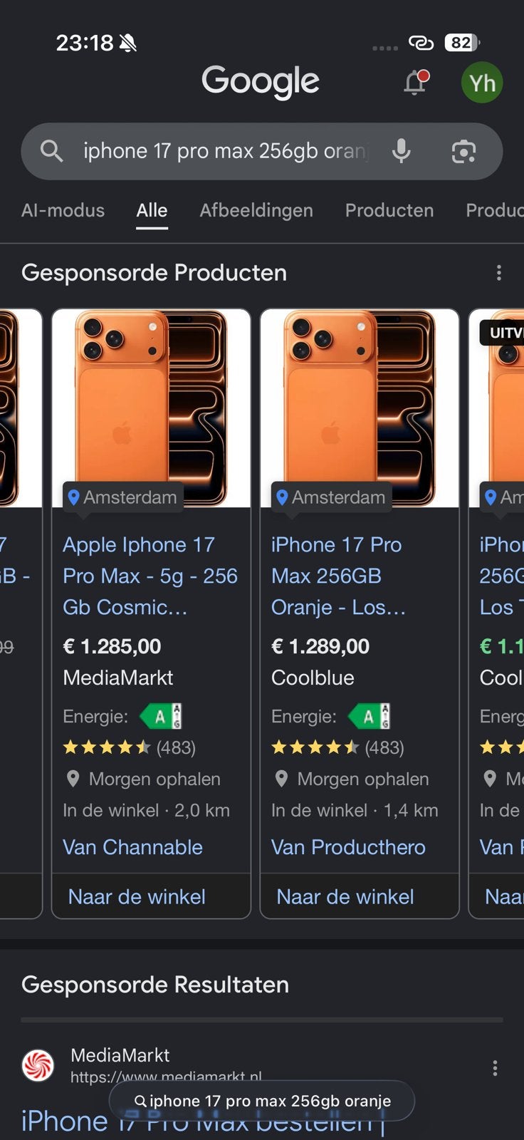 Iphone 17 pro max orange 256GB, Ophalen of Verzenden, Zo goed als nieuw, Zwart, 256 GB