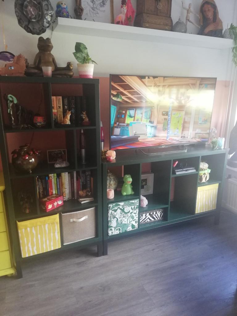 Ikea kallax kasten donkergroen zwart stalen poten/onderframe, Ophalen, Gebruikt, 200 cm of meer, 150 tot 200 cm
