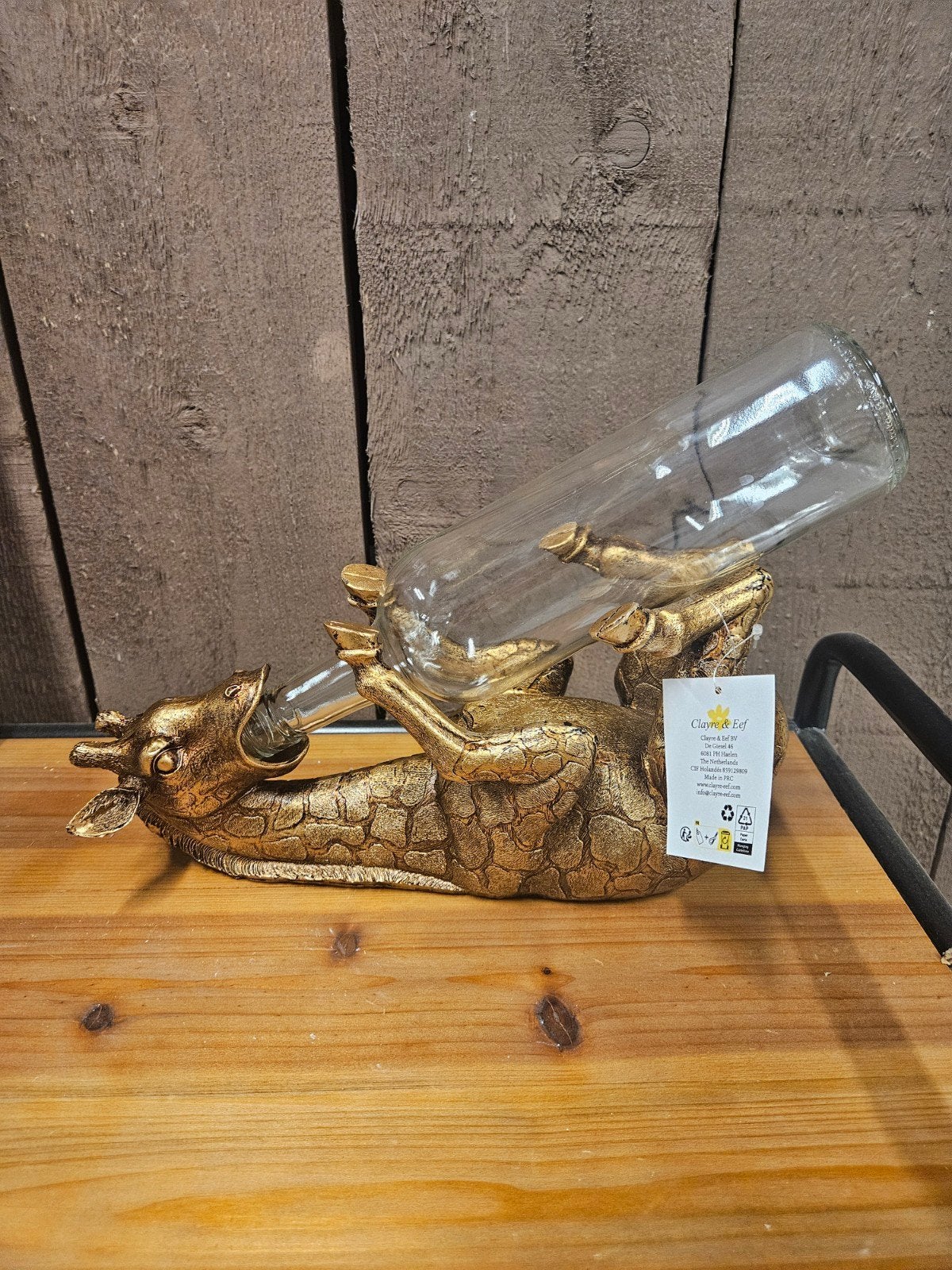 Nieuwe Clayre & Eef Giraffe Wijnfleshouder - Goudkleurig, Ophalen of Verzenden, Nieuw, Goud