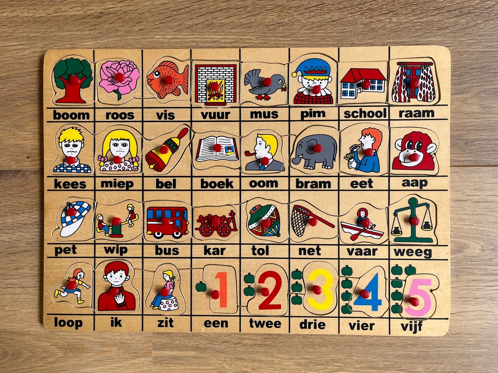 Houten noppen puzzel boom-roos-vis, Ophalen, Zo goed als nieuw
