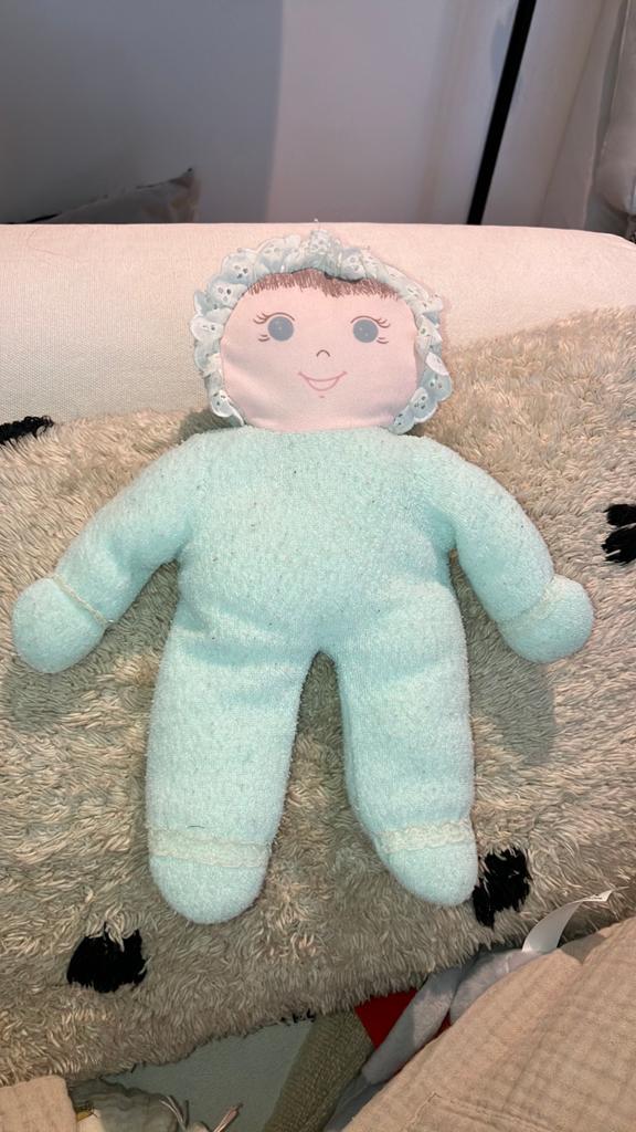 Badstof mintgroen pop popje, Kinderen en Baby's, Speelgoed | Knuffels en Pluche, Ophalen of Verzenden, Zo goed als nieuw, Overige typen