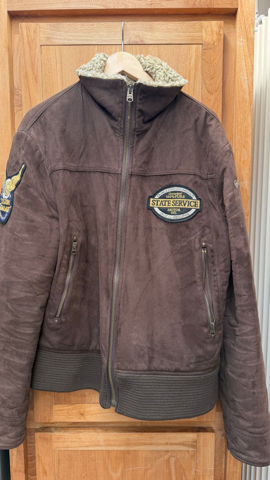 Stoere Replay leren jas XXL met patches en borduursels, Ophalen of Verzenden, Gedragen, Overige maten, Bruin