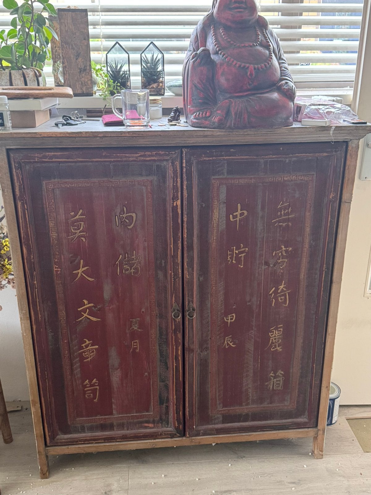 Aziatische Bruidskast rood hout Chinese tekens. VANDAAG WEG, Ophalen of Verzenden