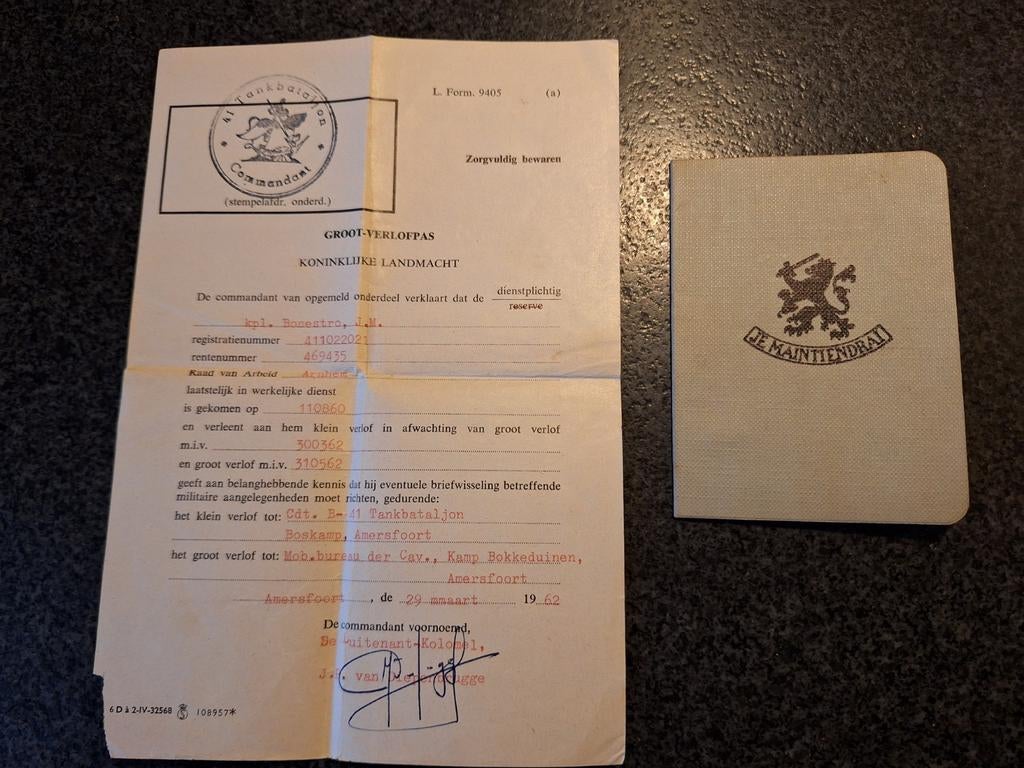Verklaring van Aanbeveling, Koninklijke Landmacht., Ophalen of Verzenden, Nederland
