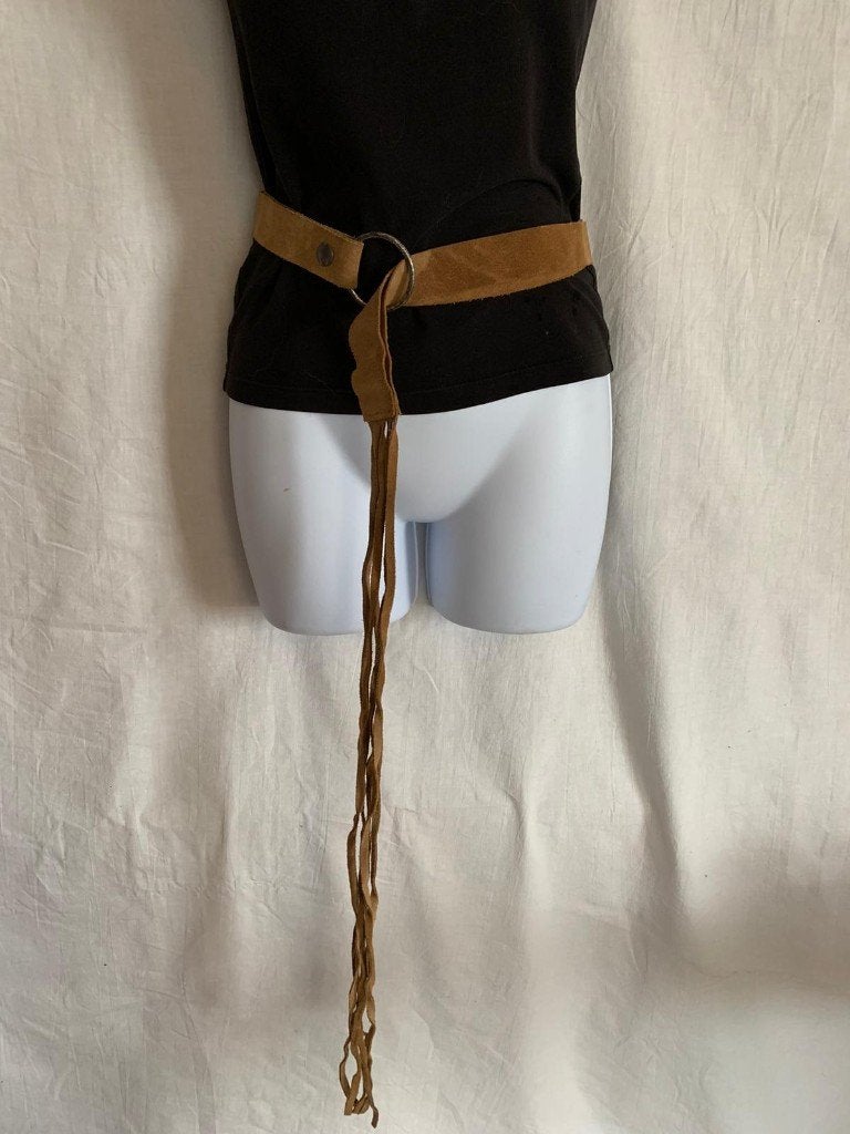 Stoere bruine leren riem, franjes. merk EDC maat 90, Minder dan 3 cm, 80 tot 90 cm, Bruin, .