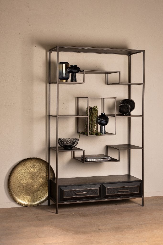 NIEUWE bruin en zwart metalen open kast boekenkast 2 lades, Ophalen, Pietseweg 13A Oud Gastel, Info@ptmd.nl, Nieuw