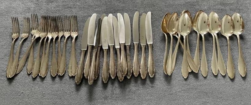 Prachtige zwaar verzilverd bestekset 12 personen, Antiek en Kunst, Ophalen