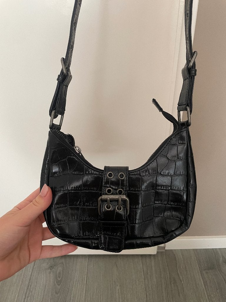 Zwarte Núnoo Schoudertas Palma Buckle Texas crossbody bag, Ophalen of Verzenden, Zo goed als nieuw, Zwart, Overige merken