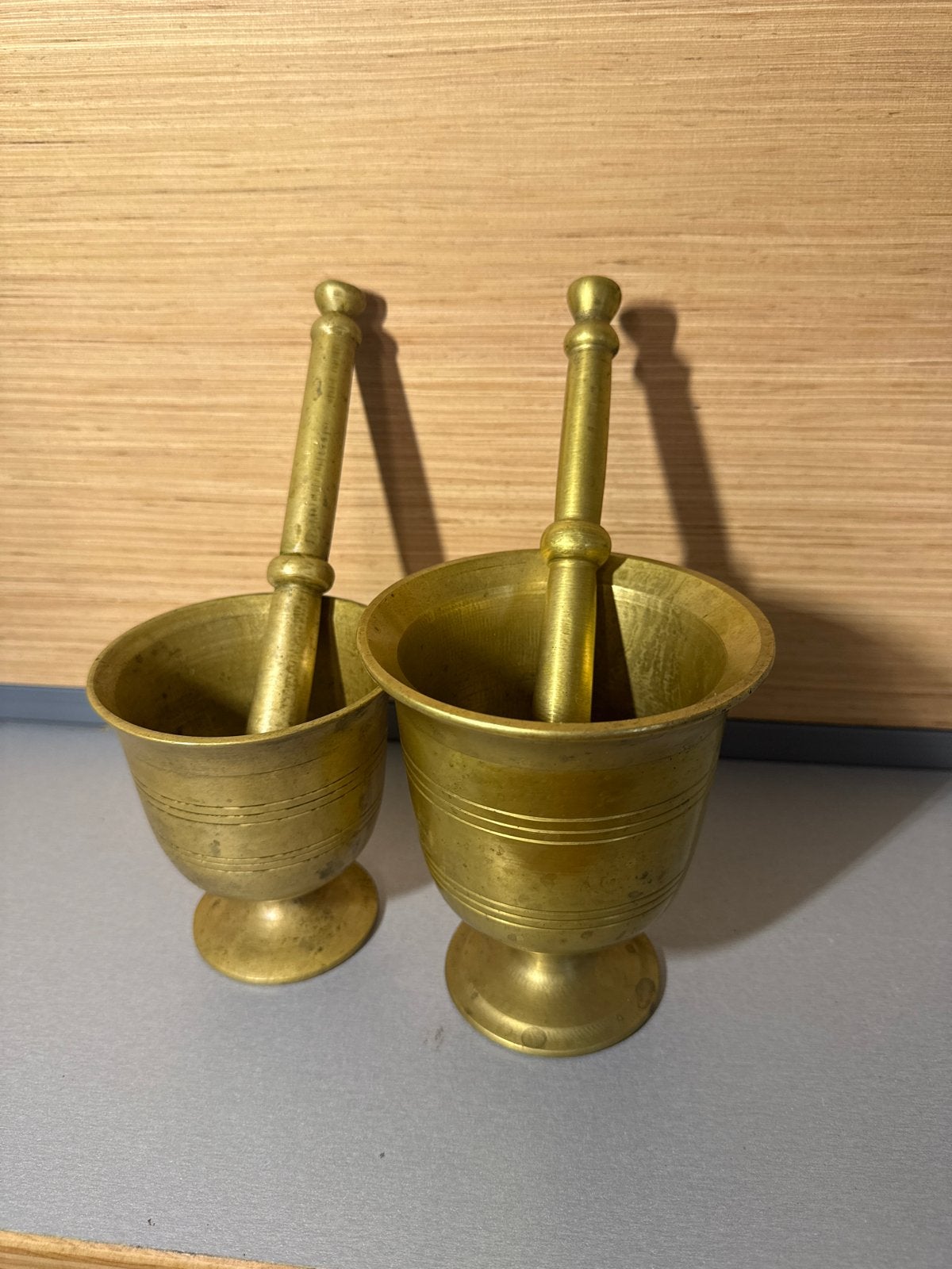 Set van 2 vintage koperen vijzels met stamper, Antiek en Kunst, Antiek | Koper en Brons, Ophalen, Koper
