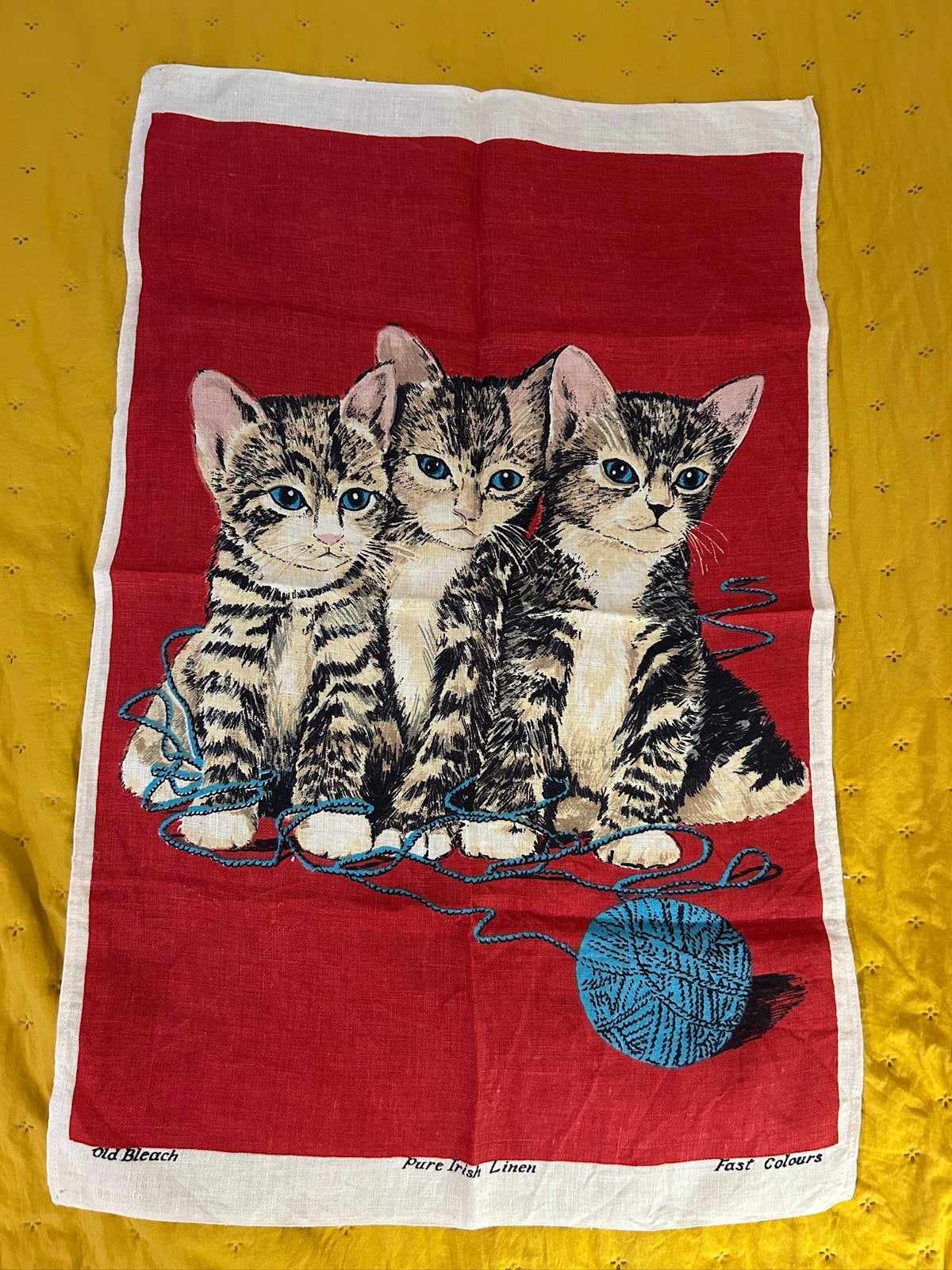 Vintage linnen theedoek/ paneel katten stof, Ophalen of Verzenden, Zo goed als nieuw, 30 tot 120 cm, Linnen