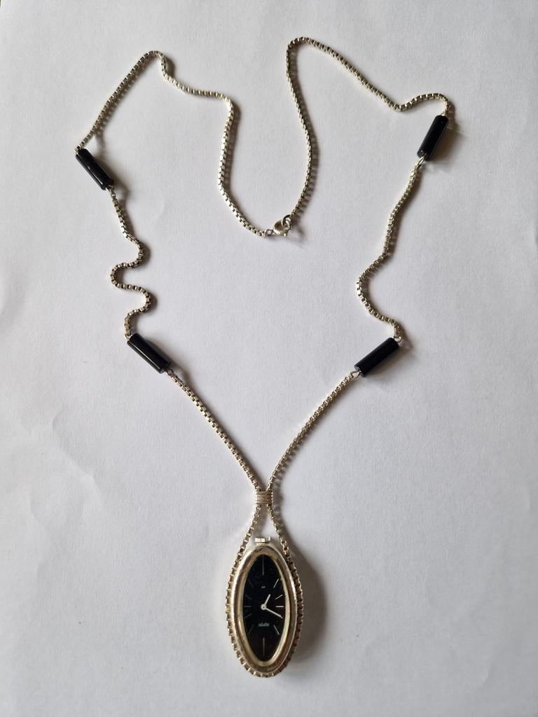 Vintage zilveren hanger horloge, Sieraden, Tassen en Uiterlijk, Kettingen, Ophalen of Verzenden, Zilver, Zilver