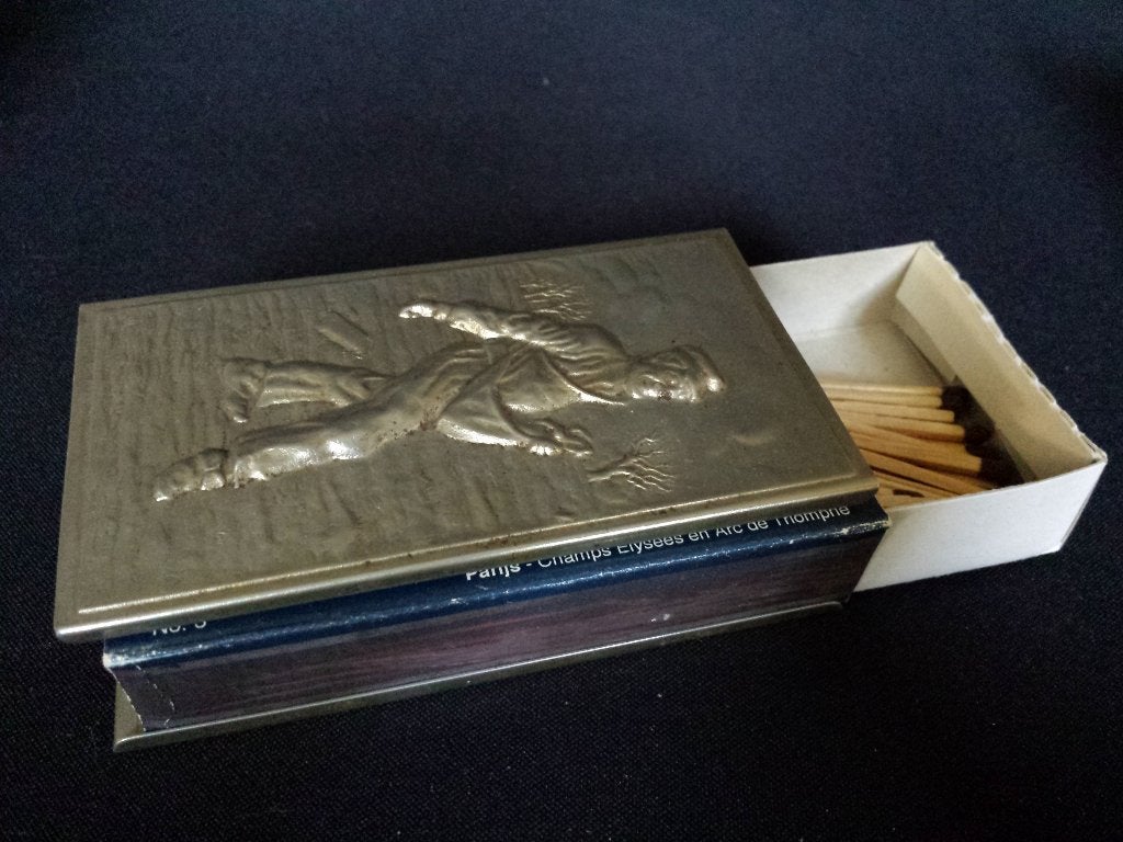 Vintage HOUDER Lucifersdoos “de Zaaier” Zilverkleurige DOOS, Antiek en Kunst, Ophalen of Verzenden