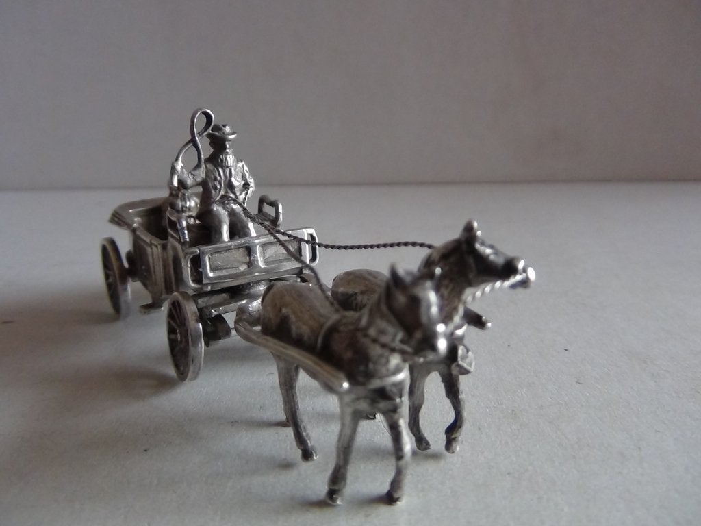 Miniatuur zilver FK13 koets + 2 paarden zilveren miniaturen, Verzenden, Zilver