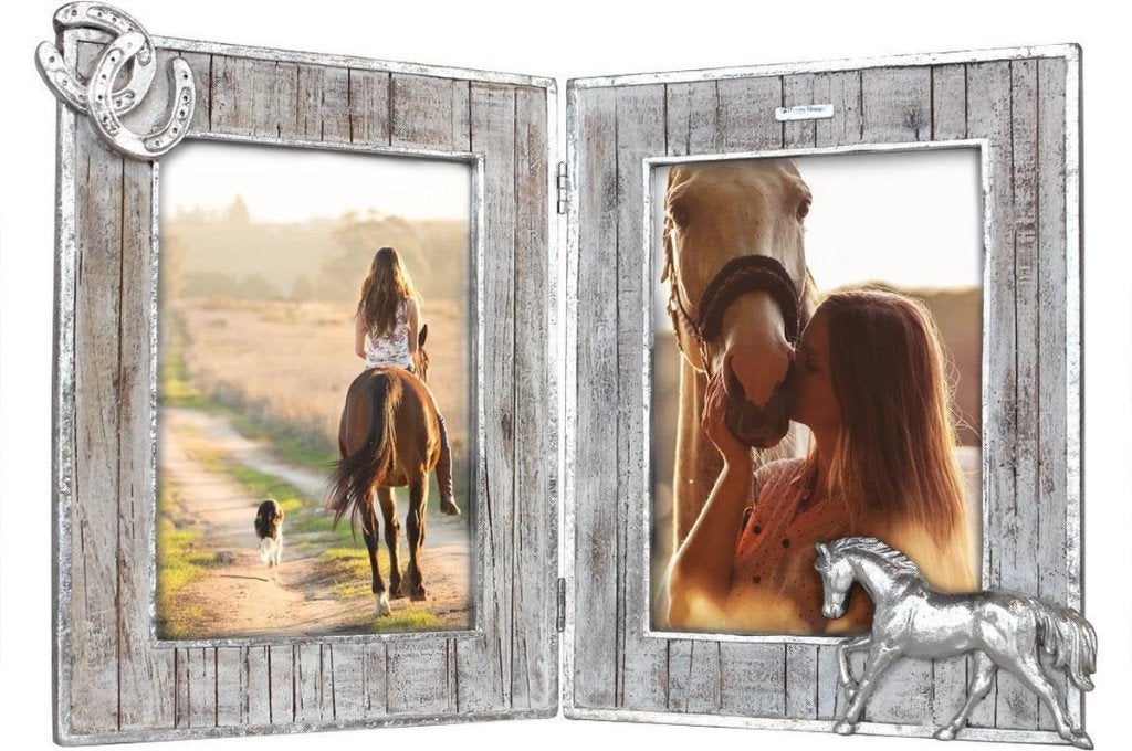 NIEUWE fotolijst met een paard en hoefijzers van Happy House, Zilver, Hout, Hangend, Nieuw