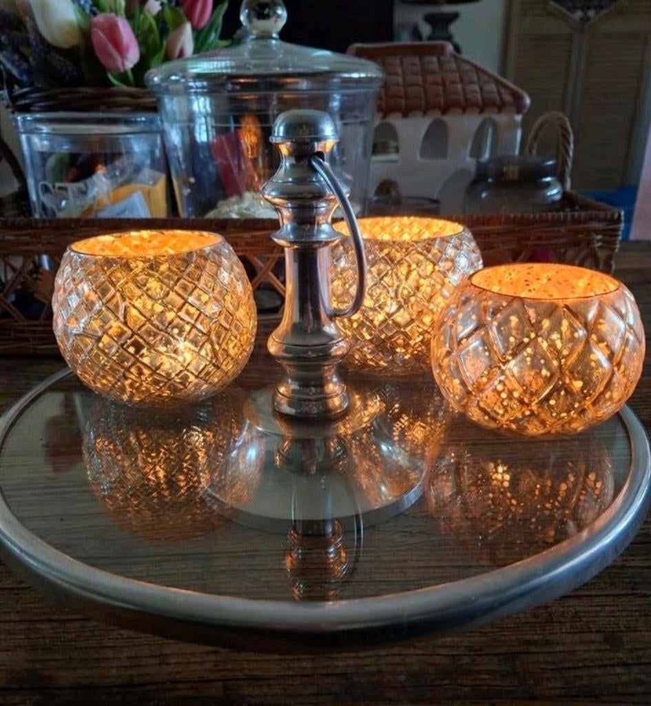 Rivièra Maison Berkeley Glass Cakestand & waxinelichthouders, Huis en Inrichting, Woonaccessoires | Etagères, Ophalen, Zo goed als nieuw