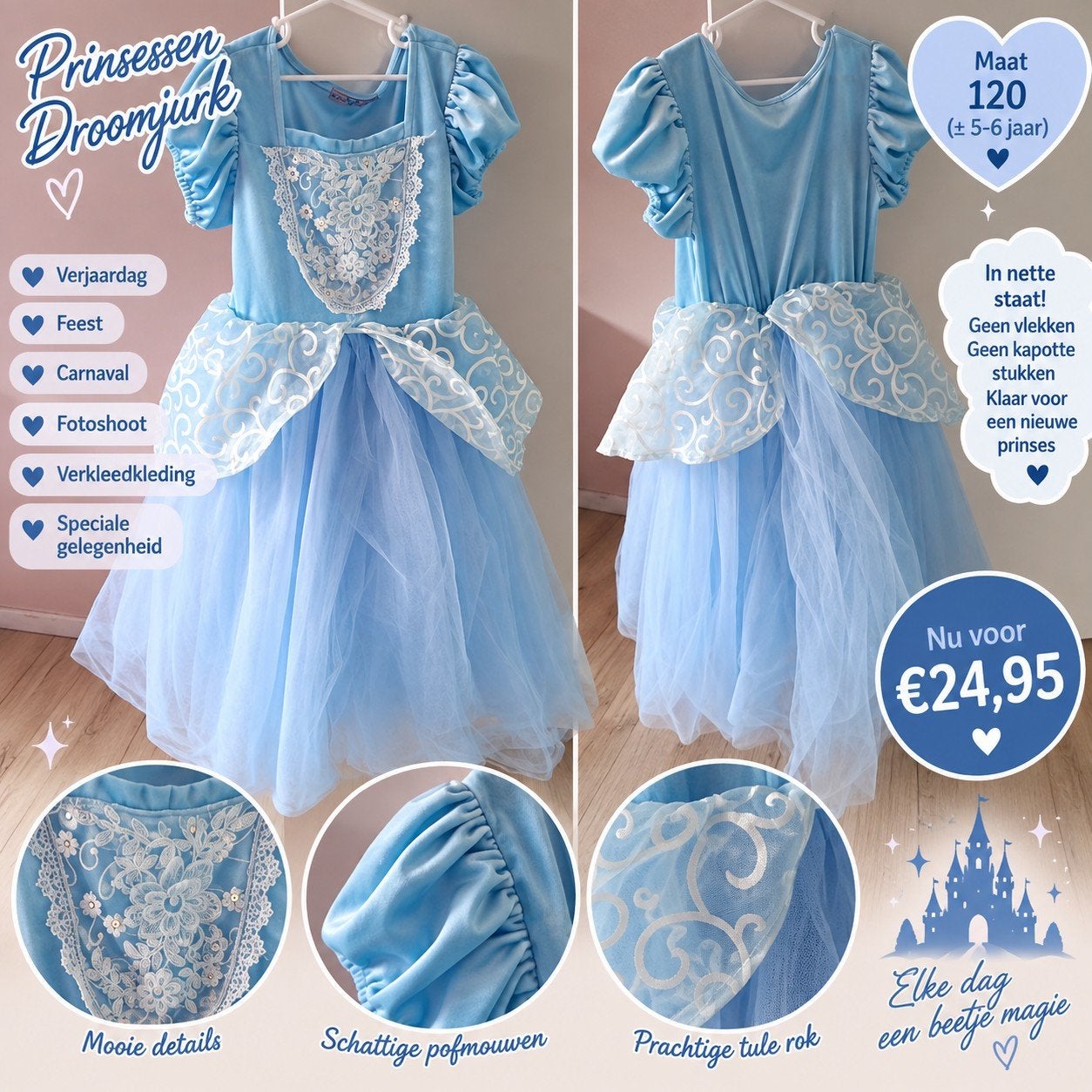 Elsa / lichtblauwe prinsessenjurk, Ophalen of Verzenden, Gebruikt, 110 t/m 116, Meisje
