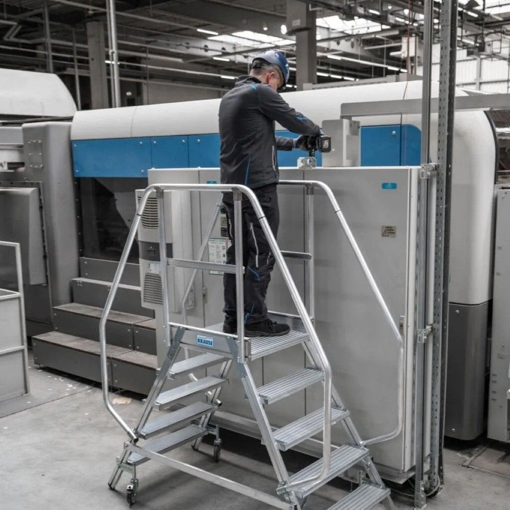 Krause platformtrap bordestrap magazijntrap  - Aluminium, Doe-het-zelf en Verbouw, Ophalen, Zo goed als nieuw, Trap, Minder dan 2 meter