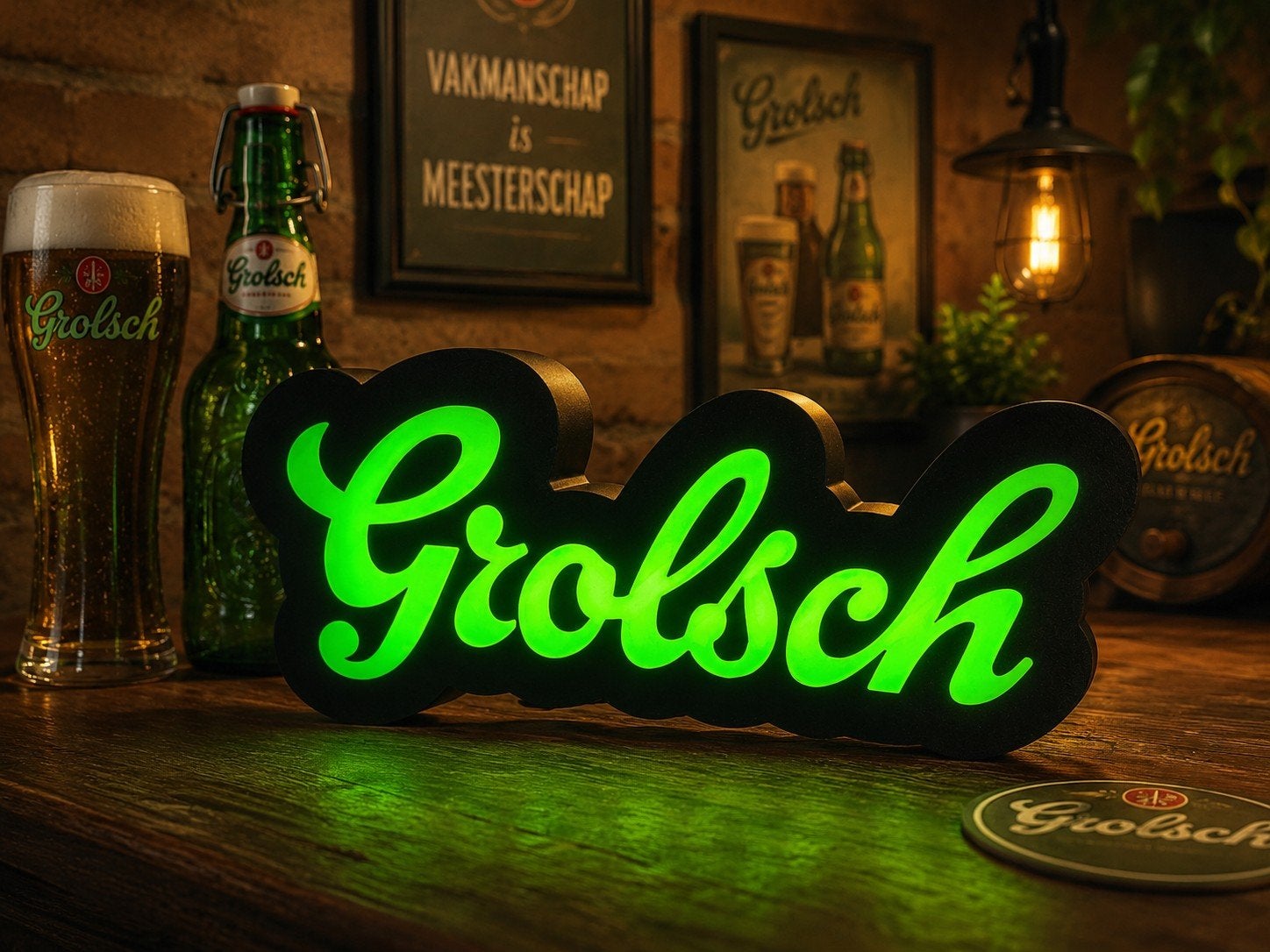Leuke Grolsch LED verlichting - 22x10x4cm, Ophalen of Verzenden, Gebruikt, Reclame, Bar, Retro