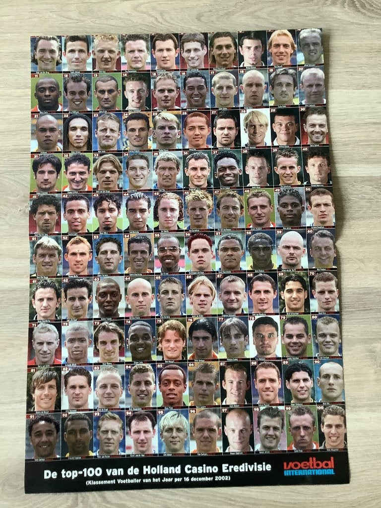Poster ‘ top 100 van de Holland Casino Eredivisie ‘ uit VI, Ophalen of Verzenden, Zo goed als nieuw, Overige binnenlandse clubs