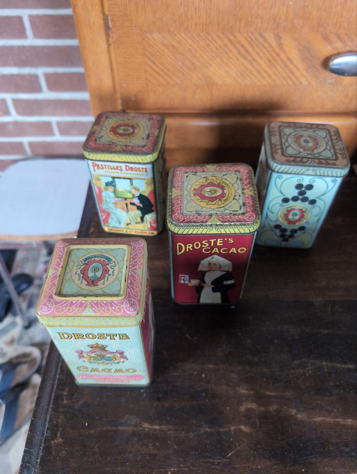Vintage Droste cacao en pastilles blikken (4 stuks), Verzamelen, Blikken, Ophalen of Verzenden, Gebruikt, Overige, Droste
