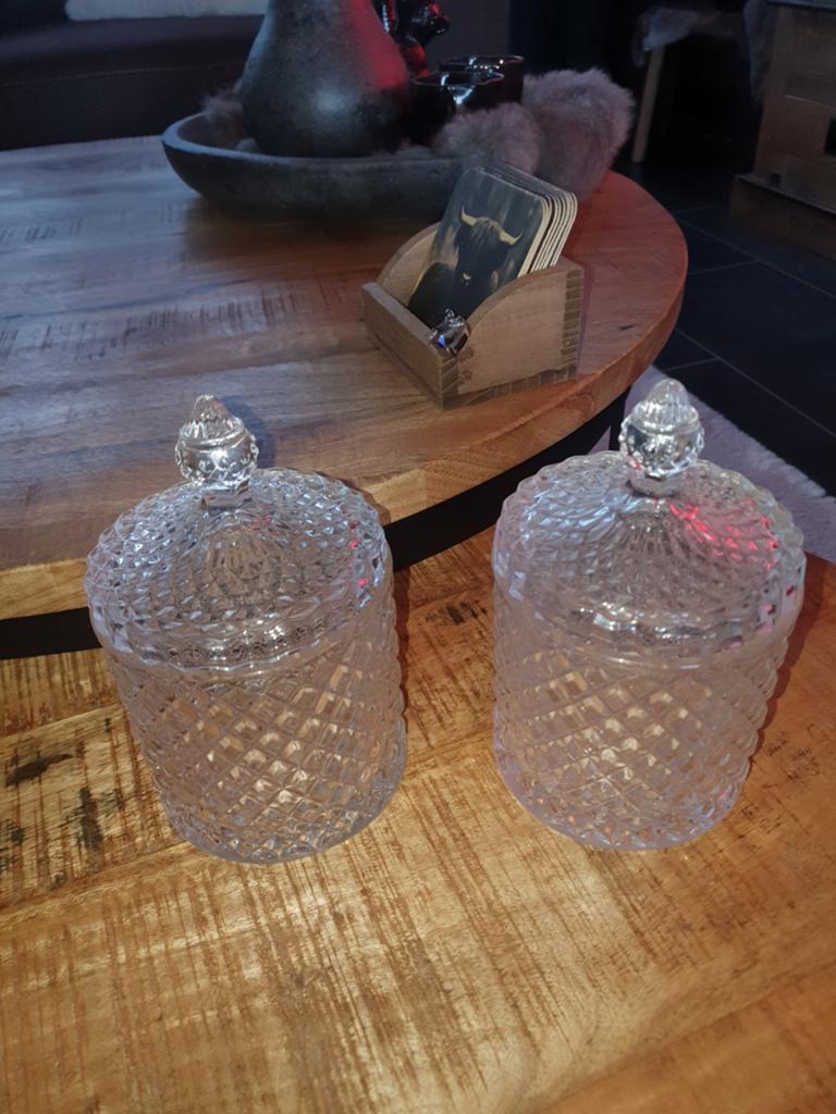 Set van 2 glazen potjes met deksel, Ophalen of Verzenden, Wit, Glas, Klassiek