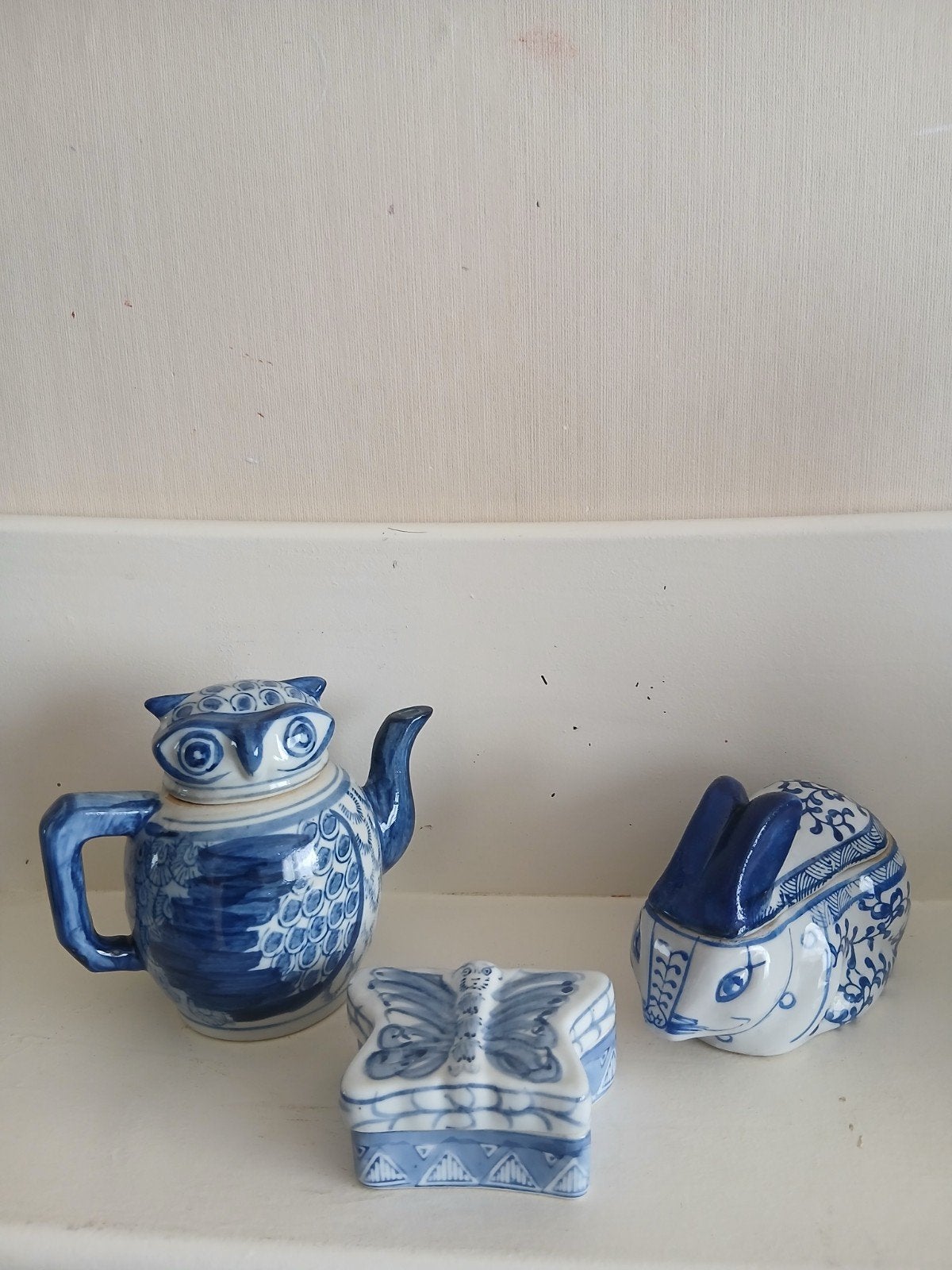 Chinese japanse potjes in vorm van dier uil vlinder konijn, Verzamelen, Beelden en Beeldjes, Ophalen of Verzenden, Gebruikt